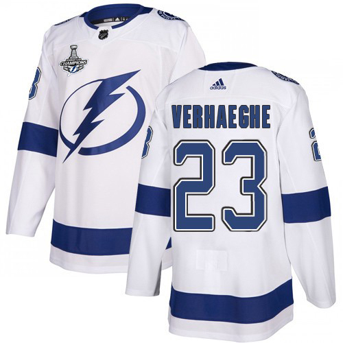 Adidas Tampa Bay Lightning Men #23 Carter Verhaeghe White Road Authentic 2020 Stanley Cup Champions Stitched NHL Jersey->tampa bay lightning->NHL Jersey